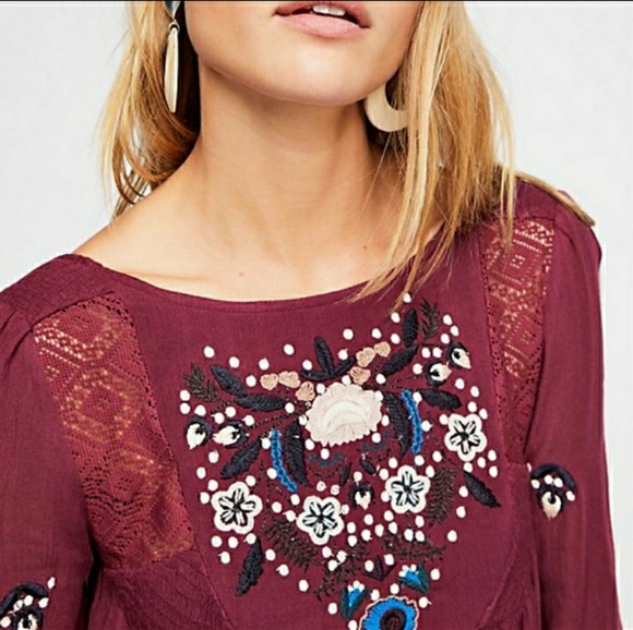 NWT Free People Moya Embroidered Mini Dress Frare Cuffed Sleeves. - Picture 3 of 8